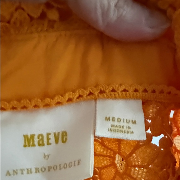 Anthropologie Bright Orange Lace Button-Down Shirt - Picture 2 of 7